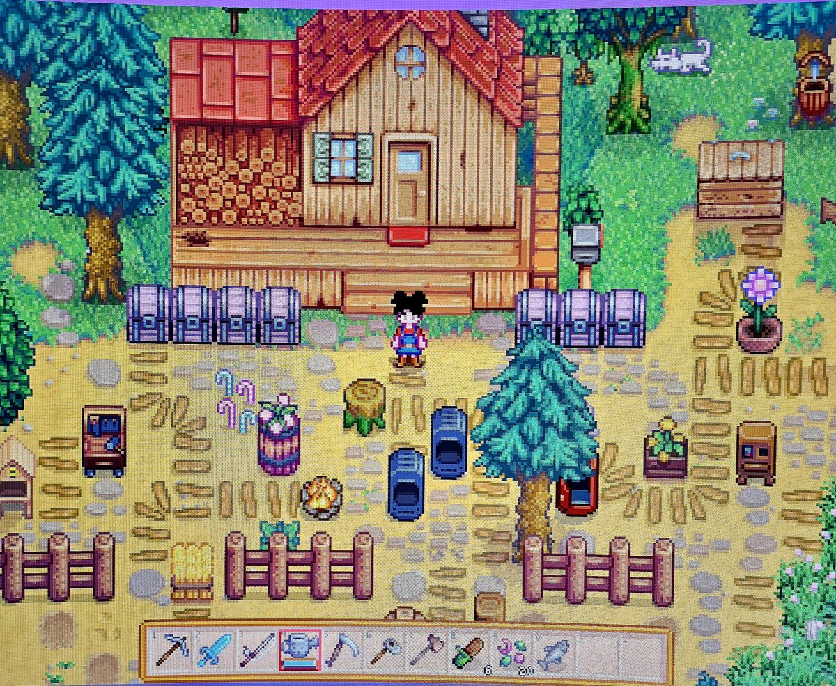 Spring day 1 , year 2 on Wyldeflowers Farm in Stardew Valley! 🌿🌷 It's my 1st playthrough and my little farm is coming together so good! 💜✨️