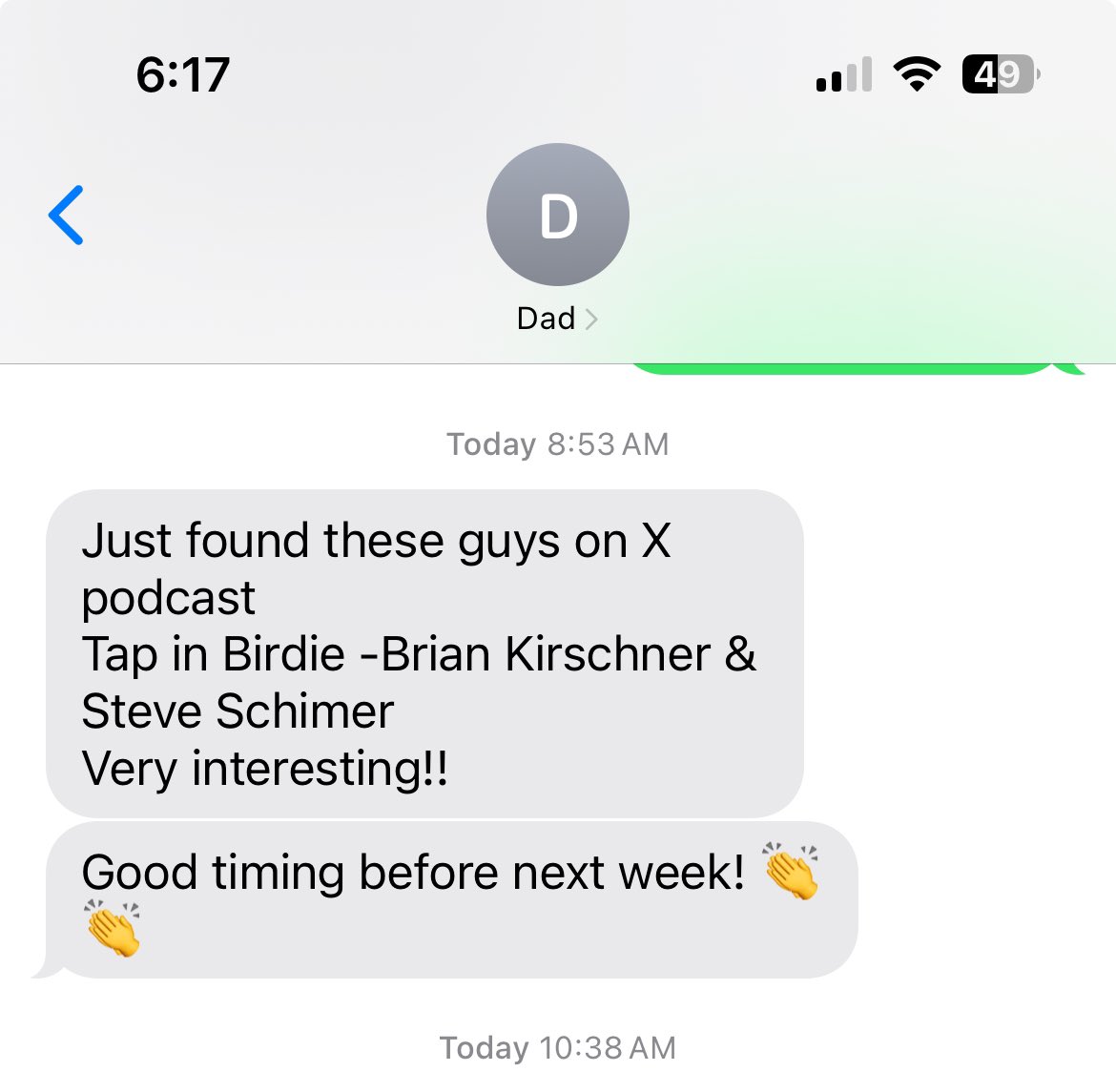 BradyBeatersNYG's tweet photo. @BrianKirschner_ No questions for me but here’s a pretty serious text from my pops this morning #firsttimelongtime https://t.co/qecETaCcfh