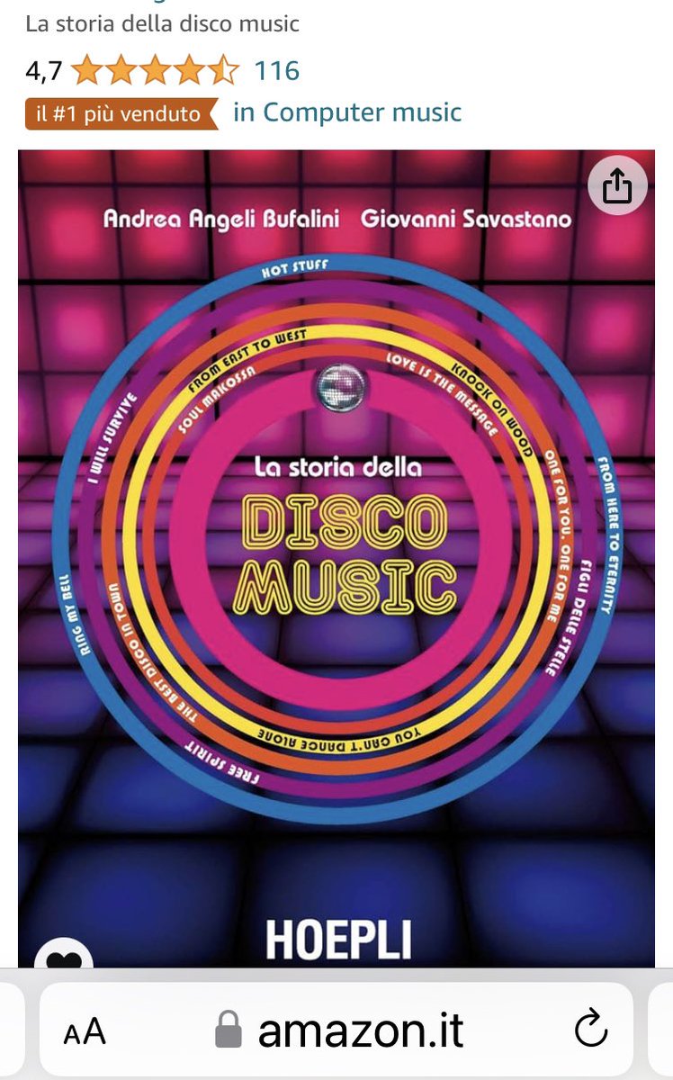 N. 1 again #bestseller #computerMusic #bookchart #amazon #StoriadellaDiscoMusic @GiovSavastano #DiscoMusic #Funk #Soul #Electro Thanks everyone 🤩