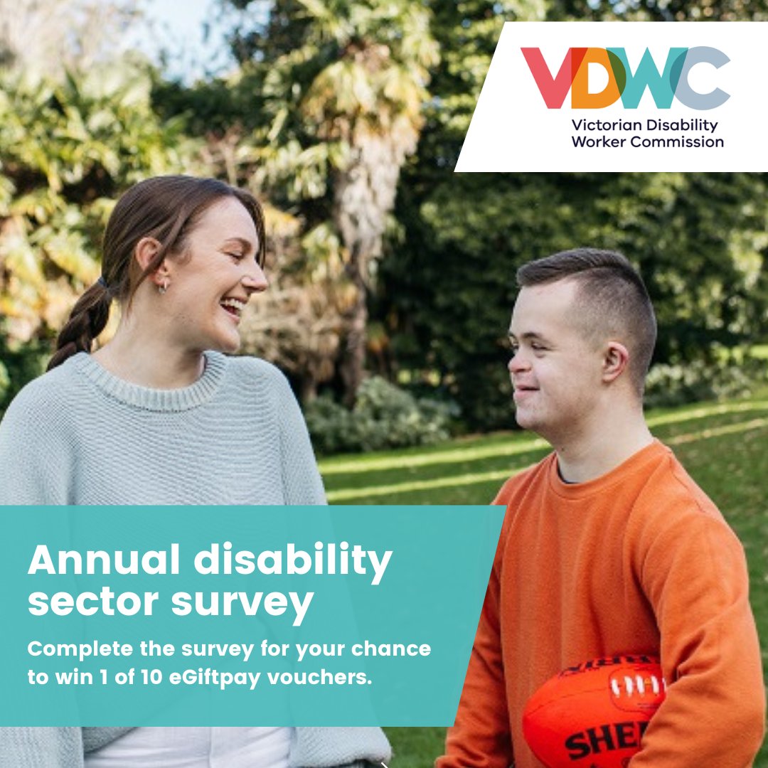 Participate in our Annual Disability Sector Survey & you can enter to win 1 of 10 $100 eGiftpay vouchers. dr.octopusgroup.com.au/survey/VDWC The survey is being run by an independent company ORIMA Research. #SaferStrongerSector