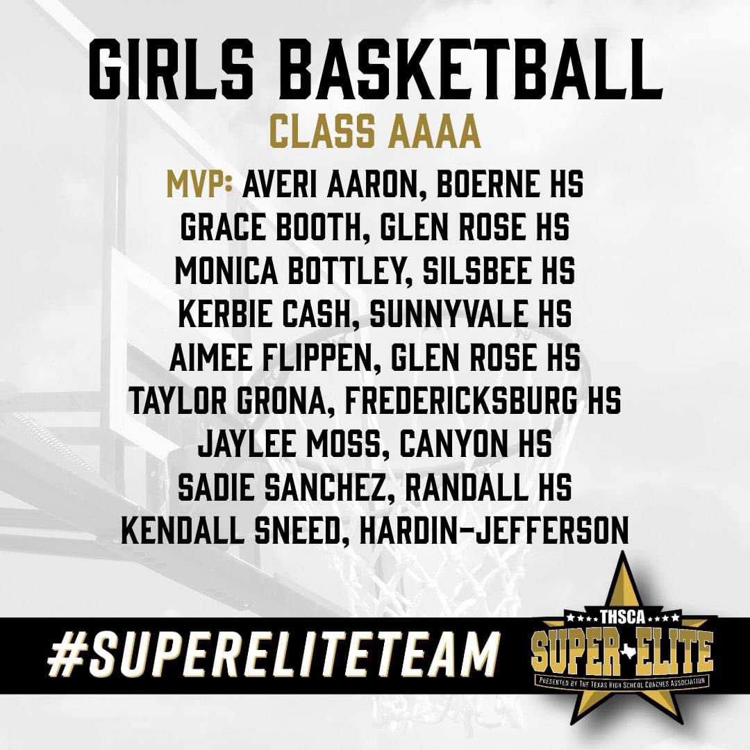 Congratulations to Kerbie Cash who was named to the Texas High School Coaches Association’s 4A Super Elite 🏀Team! @THSCAcoaches @SVRaiderBooster @CashKerbie @SunnyvaleISD