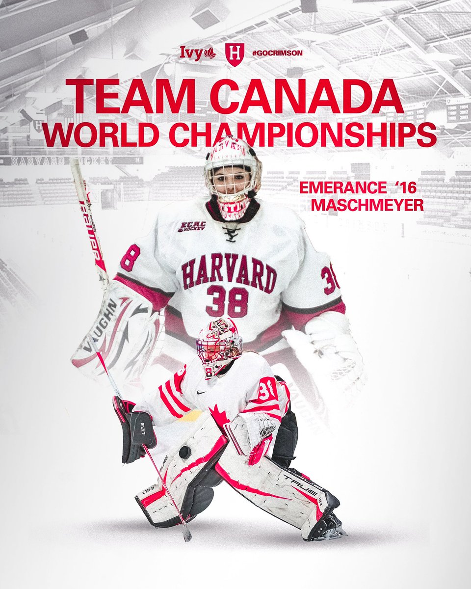 𝐎𝐍 𝐓𝐇𝐄 𝐖𝐎𝐑𝐋𝐃 𝐒𝐓𝐀𝐆𝐄 🌎 Good luck to Emerance Maschmeyer ‘16 who is lacing up the skates with Team Canada today at the 2024 IIHF Women’s World Championships! #OneCrimson