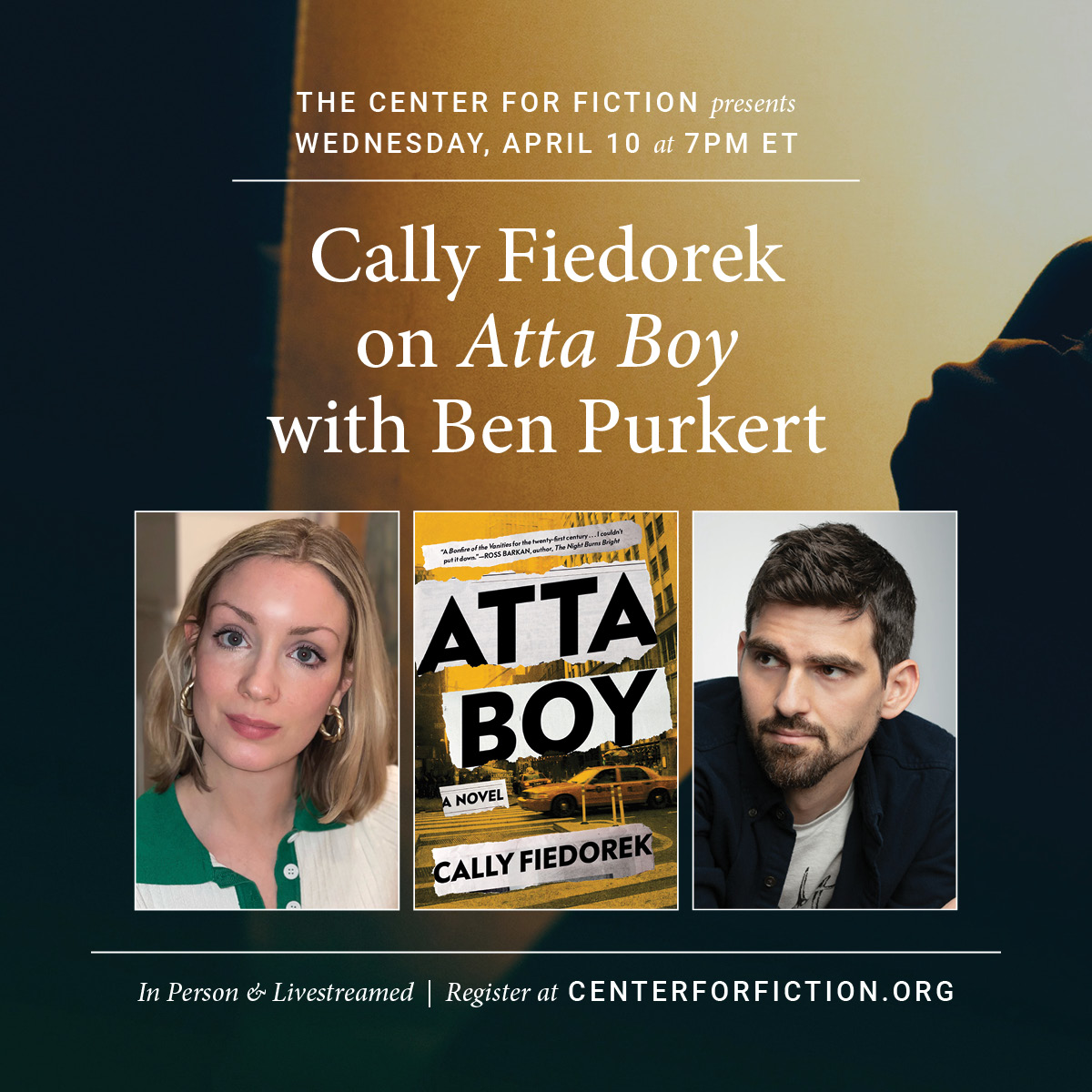 We are thrilled to welcome back Cally Fiedorek, a 2019 Emerging Writer Fellow, to celebrate the launch of her debut novel, Atta Boy! Fiedorek will be in conversation with Ben Purkert (The Men Can't Be Saved). Get your tickets here: tinyurl.com/4nh4xupb