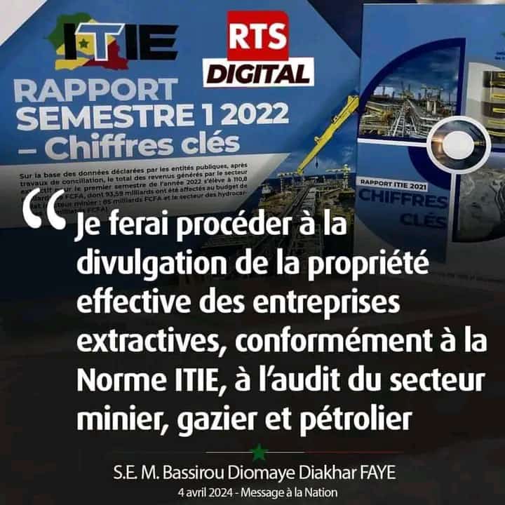 Le Président de la République du #Sénégal, Excellence Bassirou Diomaye FAYE (@DiomayeFaye) a déclaré dans un discours à la Nation ce 03 avril, sa volonté de faire procéder à la divulgation de la propriété effective des entreprises extractives youtu.be/po98o4-h8rE @EITIorg