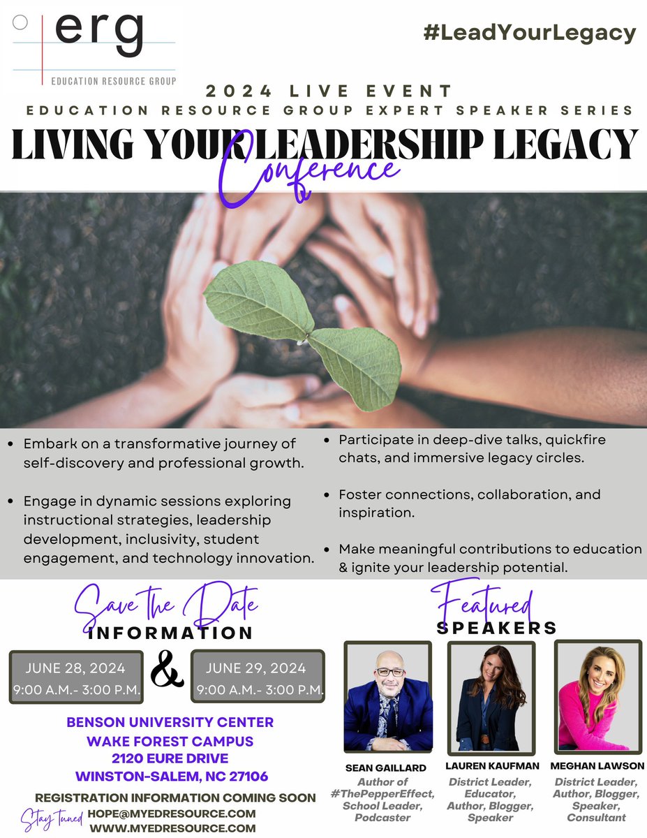 Education Resource Group is honored to host an event with  3 exceptional leaders. Thank you @smgaillard ,@LaurenMKaufman and @Meghan_Lawson for joining forces to participate in Education Resource Group's Expert Speaker Series.
Come learn with us! 
#leadyourlegacy