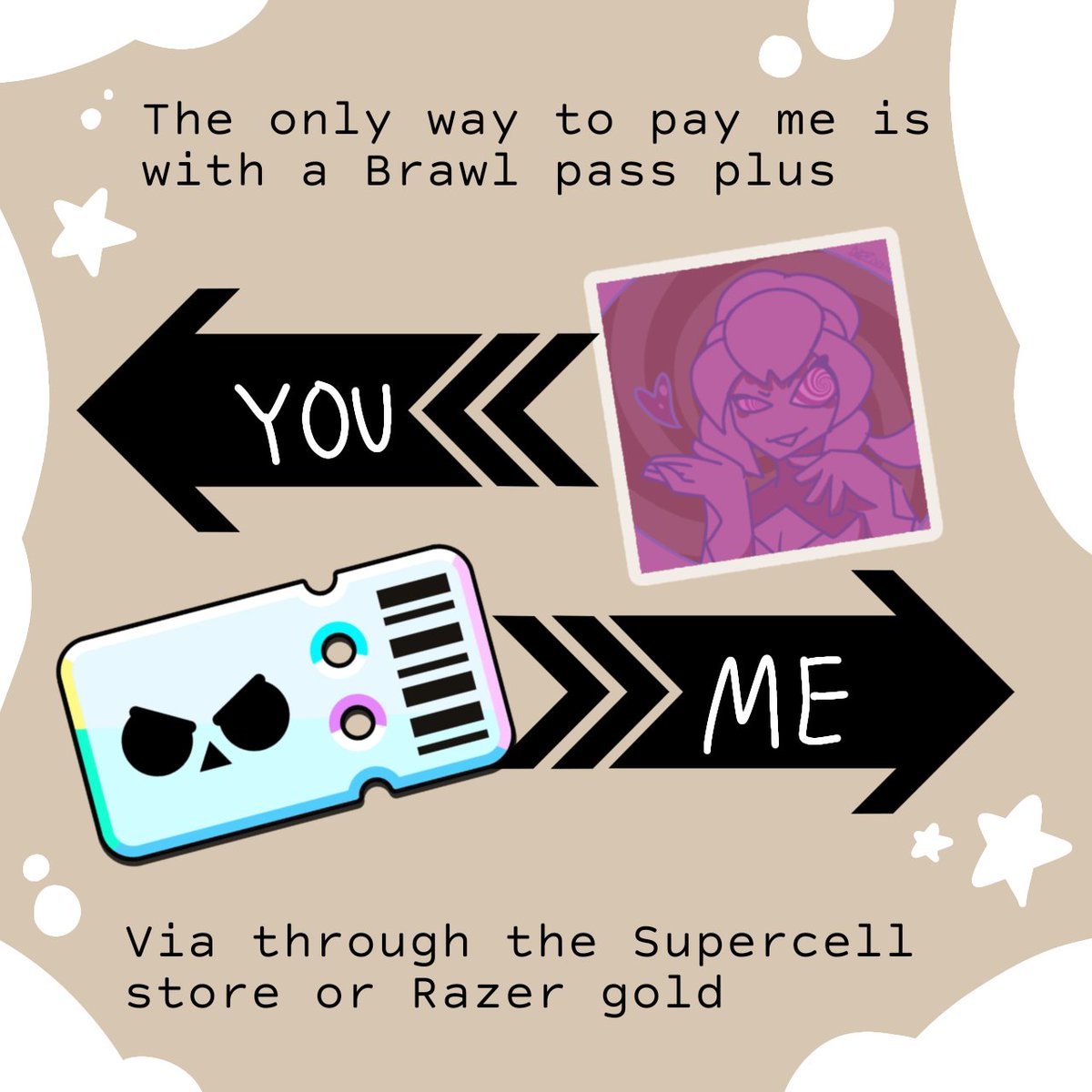 Okay I'm finally starting commissions since I want the new brawl pass! (Yay) I will draw ANYTHING you'd like, (if it doesn't fall through the won't do category) for a brawl pass plus. There's more info and examples below but if your interested please dm me here :)