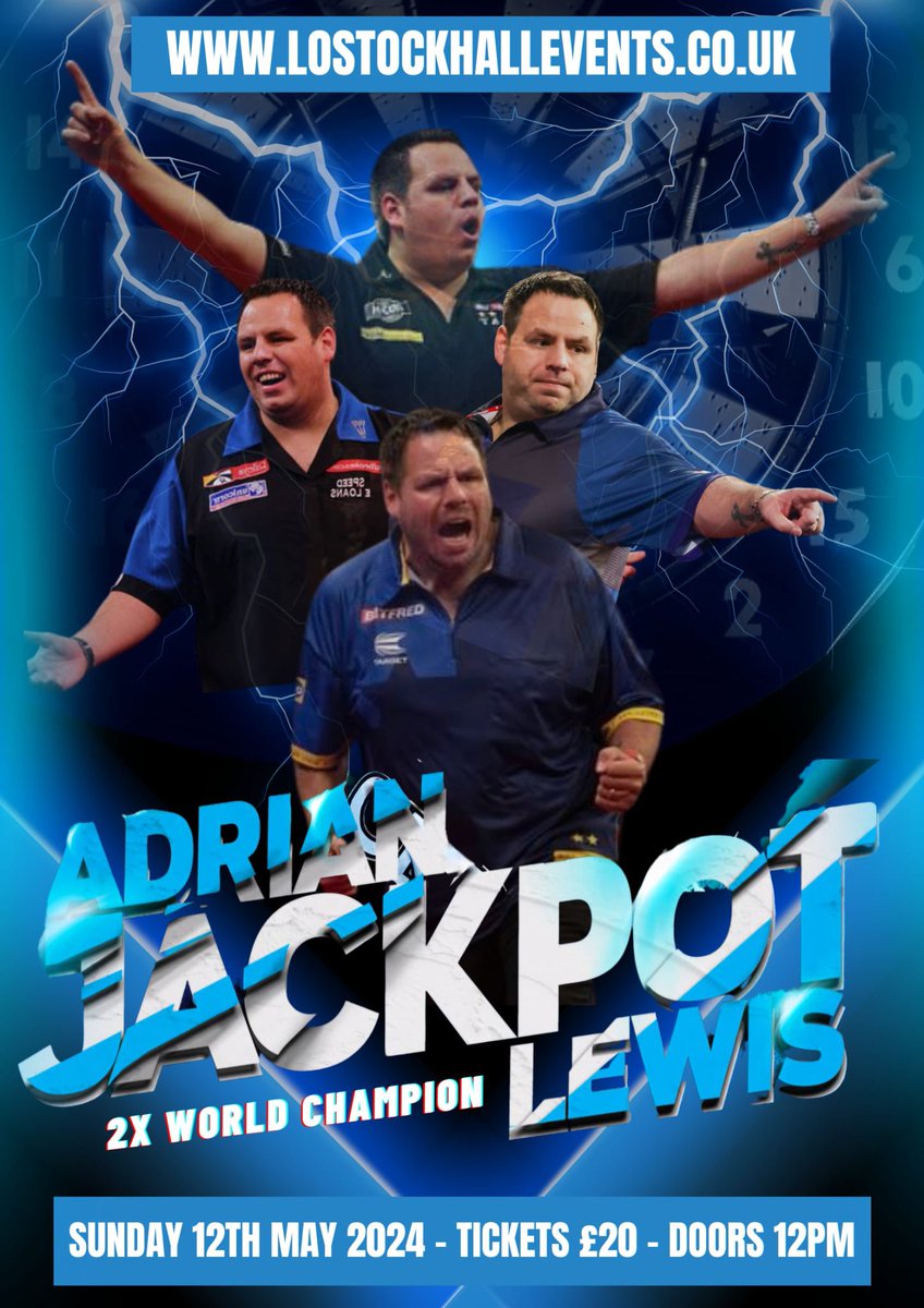 2 times World Darts Champion Adrian Lewis is coming to South Ribble - Preston. Sunday 12th May - tickets from lostockhallevents.co.uk @jackpot180