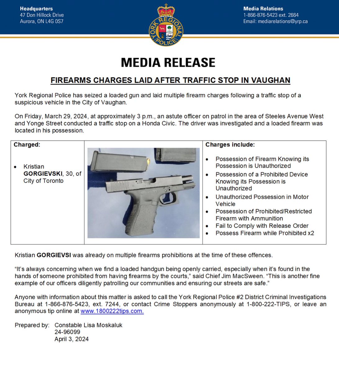 Amazing work by our #2 District Officers in the arrest of a male with a loaded firearm. The male was already prohibited from having firearms and now faces more charges. One less illegal firearm on our street. #safercommunities 👇👇