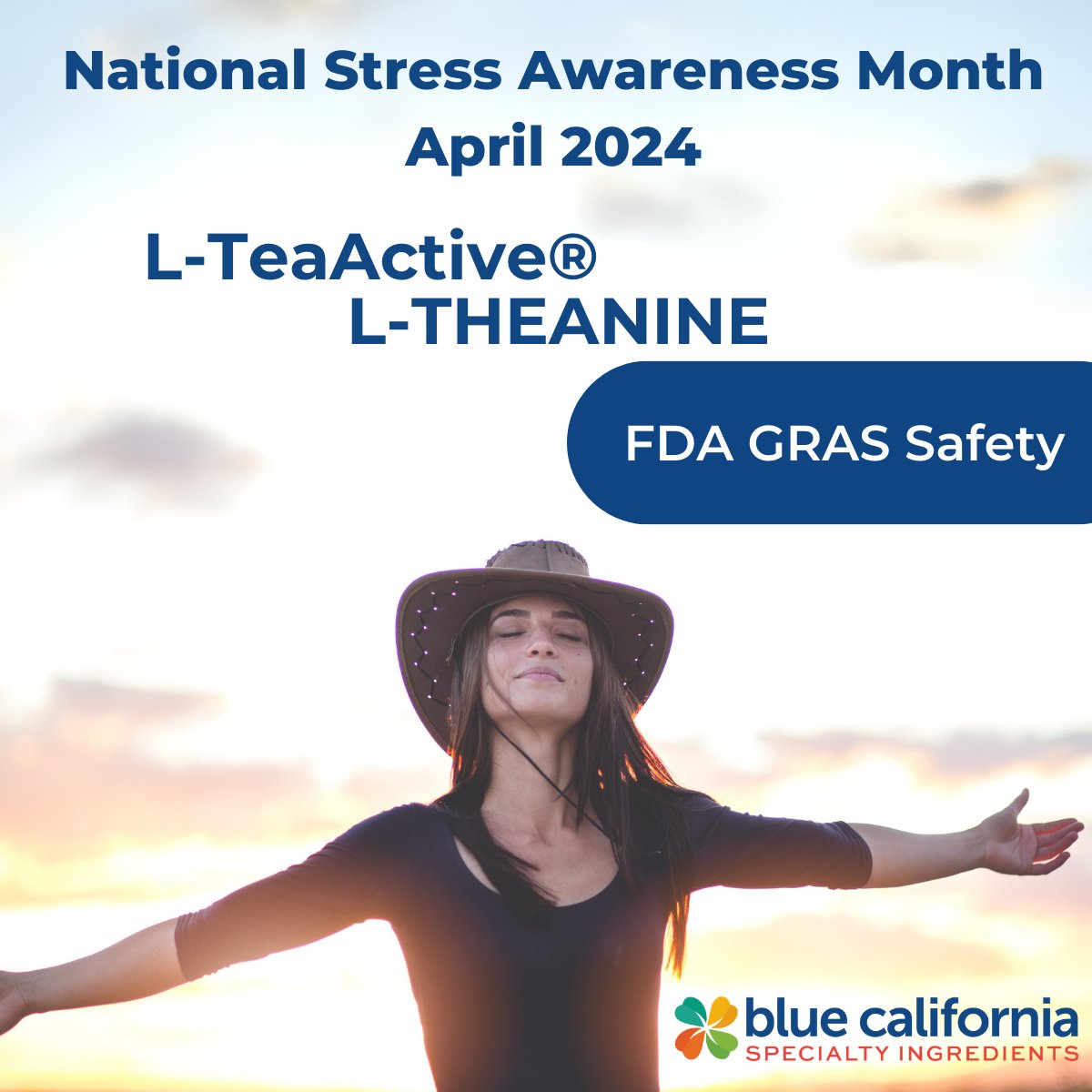 How will you reduce your #stress during National Stress Awareness Month? Support calm, focus, and sleep #health with @BlueCal_Ing #adaptogen L-theanine. Close your eyes for 15 minutes and transport yourself to your next vacation. #StressAwarenessMonth #StressManagement