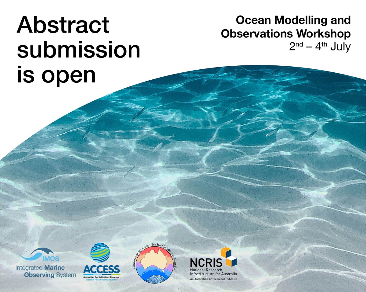 The 2024 Ocean Modelling and Observations Workshop will showcase the latest research and development in coastal and ocean modelling 🌊 Submit your abstract 🔗bit.ly/3x0OFc5 This is a joint COSIMA and ACOMO workshop, brought to you by IMOS and @ACCESS_NRI.