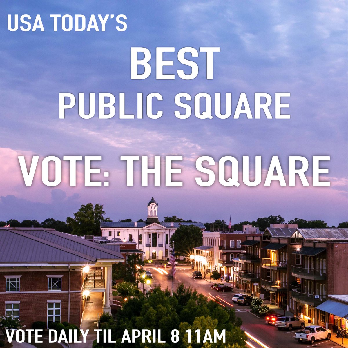 Polls are still open for Best Public Square! Vote daily til Monday April 8 11am! 📲🙌 no signup or email required! 10best.usatoday.com/awards/travel/…