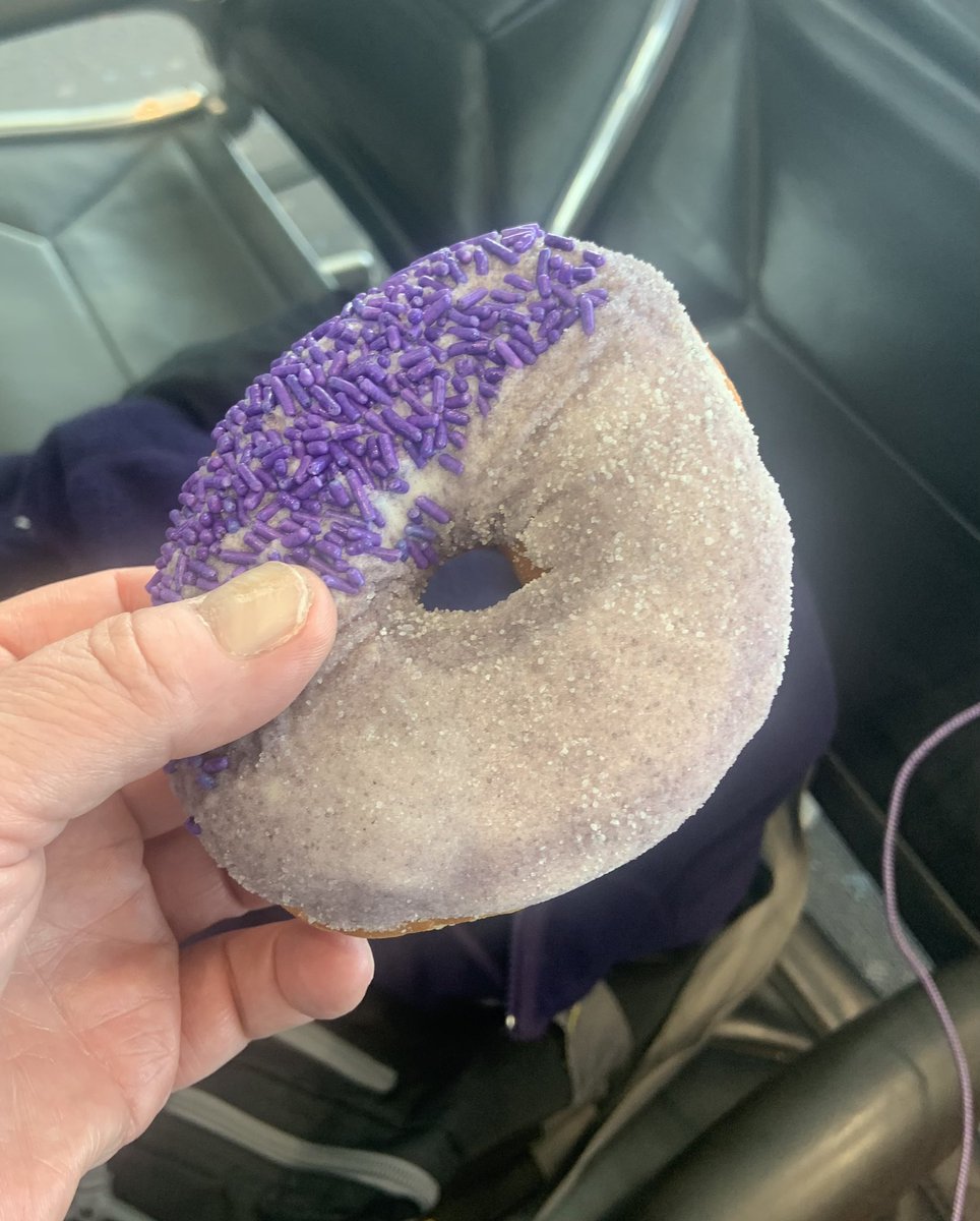 Random furry encounters: I’m at Denver airport to change planes to Detroit.@Elbrar_ was unexpectedly on my flight enroute to watch the eclipse.@RelayRaccoon was changing planes at DEN as well & brought us each purple (of course) donuts from Voodoo Donuts. Excellent grape flavor!