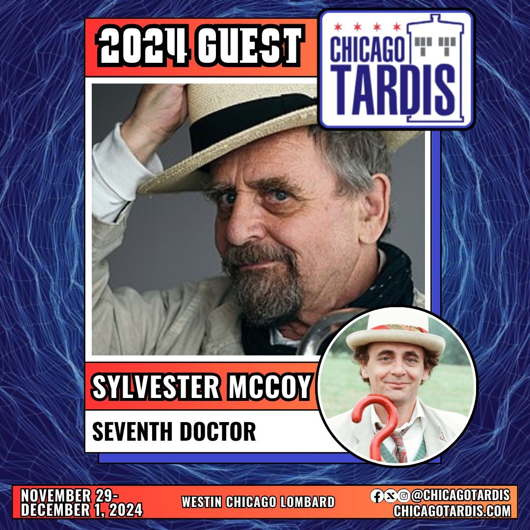 Sylvester McCoy is returning to #ChicagoTARDIS in 2024! ✨ He will be attending the convention all three days and joins our already exciting guest list (including 8th Doctor Paul McGann).