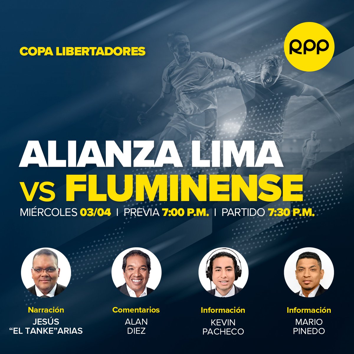 🔴#EnVivo: Hoy no te pierdas el partido entre @ClubALoficial vs @FluminenseFC por la @Libertadores ▶️Escúchalo en @RPPNoticias desde las 7:00 PM 📻89.7FM/730 AM 📱rpp.pe/audio/en-vivo Hoy junto a @eltankearias, @ADiezGol, @kevin23pacheco y @mariopinpan14 🙌