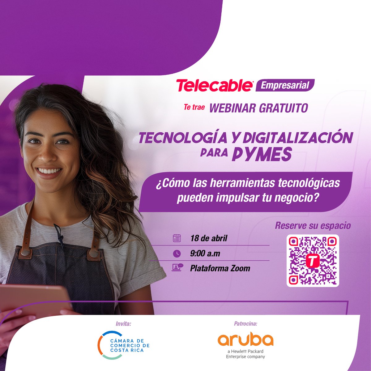 Telecable Empresarial y la Cámara de Comercio de Costa Rica, le invitan a participar en nuestro evento virtual gratuito Tecnología y digitalización para PYMES, este 18 de abril a las 9:00 a.m. Inscríbase aquí 👉🏼 bit.ly/3U28KYJ