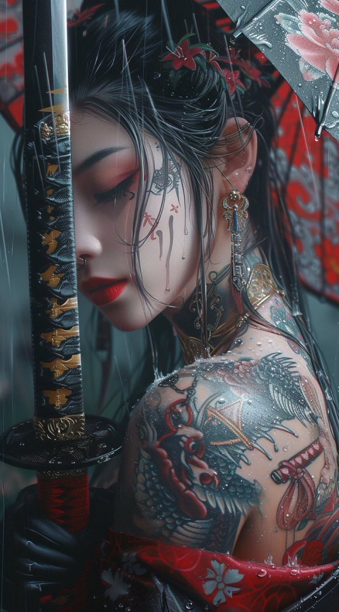 🎨 @Zuuhl82 #horrorprompt She, the blade Muramasa Katana kijo of the waken blade skin inked w/ichor of saints her reflection, halos fade oni crooked legends taints f/her gaze, legions raise the curse of Jigoku’s gate lingers in the ha, virgin blood she, caster of Satan’s call