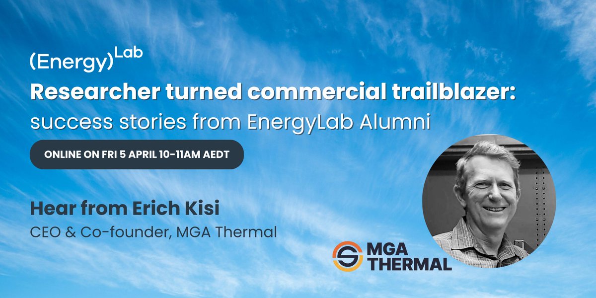 Our co-founder Erich Kisi is sharing his journey from researcher to startup founder in @EnergyLabAU’s free webinar tomorrow Friday the 5th of April! 🌏 The webinar starts at 10am AEDT click here to register events.humanitix.com/researcher-tur… #energystorage #cleantech #scaleup #LDES
