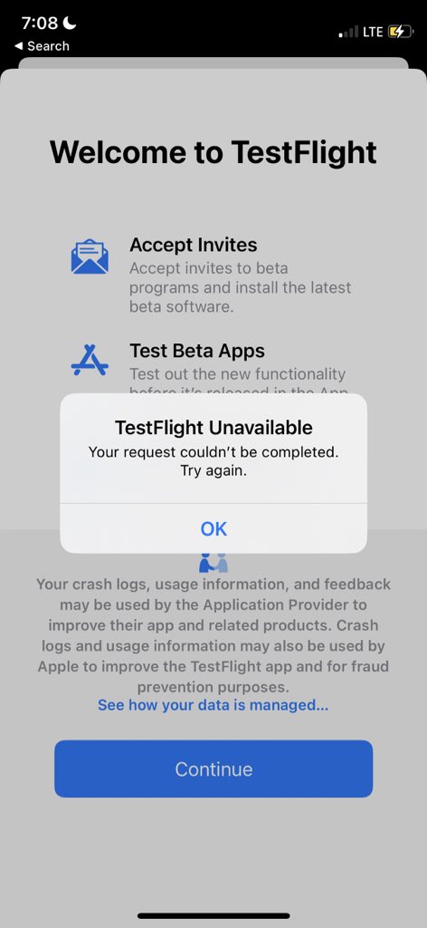 CalebScripts's tweet photo. After do more investigation. These are the services affected.

-TestFlight
- AppleTv+
- iTunes Store
- Apple Podcasts
- App Store

However, Apple support app and Apple Music are still up.
There is no ETA on when @Apple will fix.
#appledown
#apple 
#itunes https://t.co/V5tBEUHiJT