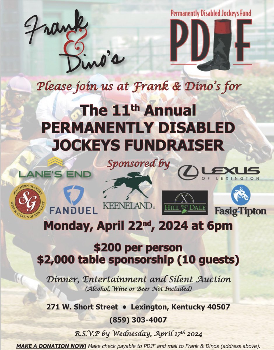 Come join us on Monday, April 22nd at @FrankAndDinos for our 11th annual event.