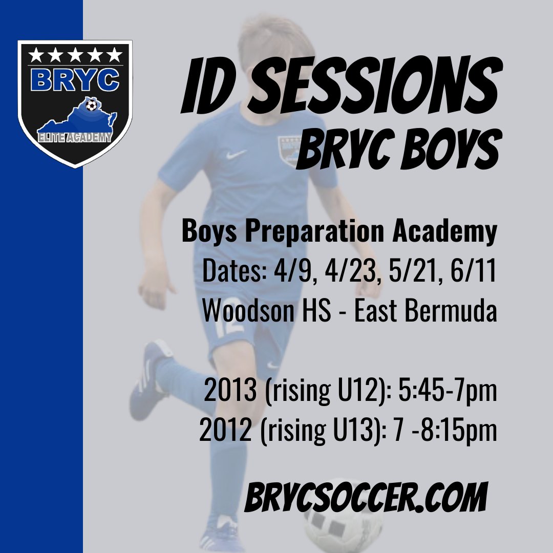 ID Sessions are happening this spring for BRYC Boys. Check out the training dates and times to join the team. #BRYC #BleedBlue