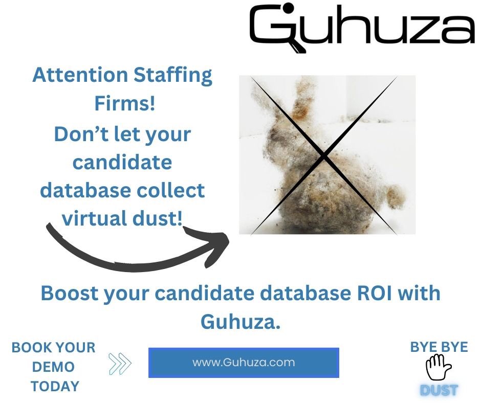 We used to underutilize our costly candidate database…
 
We know you are too…
 
Stop the madness! 
 
Guhuza eliminates this problem (and think about what that saves your firm!).
 
Book your demo here:  

calendly.com/guhuza_meeting…

#staffingfirm #recruiting #staffing #recruiter