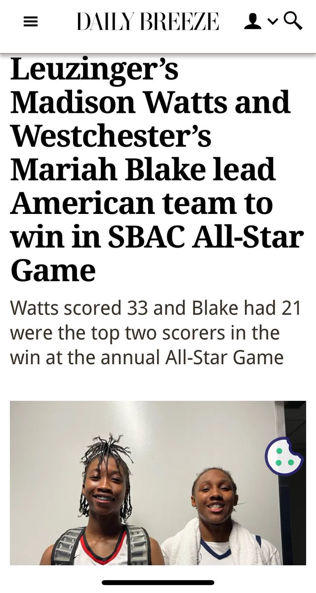 WestchesterGBB's tweet photo. Congrats to Westchester’s own @mariahblakee on being named the the Daily Breeze All-Area First Team. 🏆 https://t.co/xpSwE6fu87