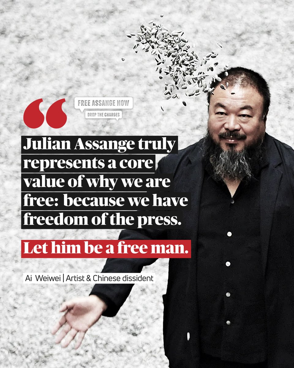 'Julian Assange truly represents a core value of why we are free: because we have freedom of the press. Let him be a free man.'—@aiww #FreeAssangeNOW #DropTheCharges