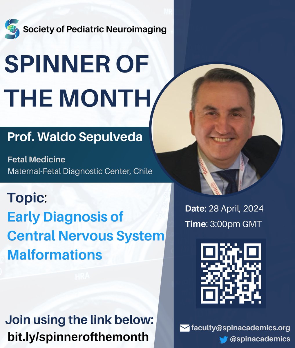 🎉 Excited to announce our Spinner of the Month for April: Prof. Waldo Sepulveda! 📷 Join us for his talk on 'Early Diagnosis of Central Nervous System Malformations' 📷 #Neuroradiology #FetalMedicine