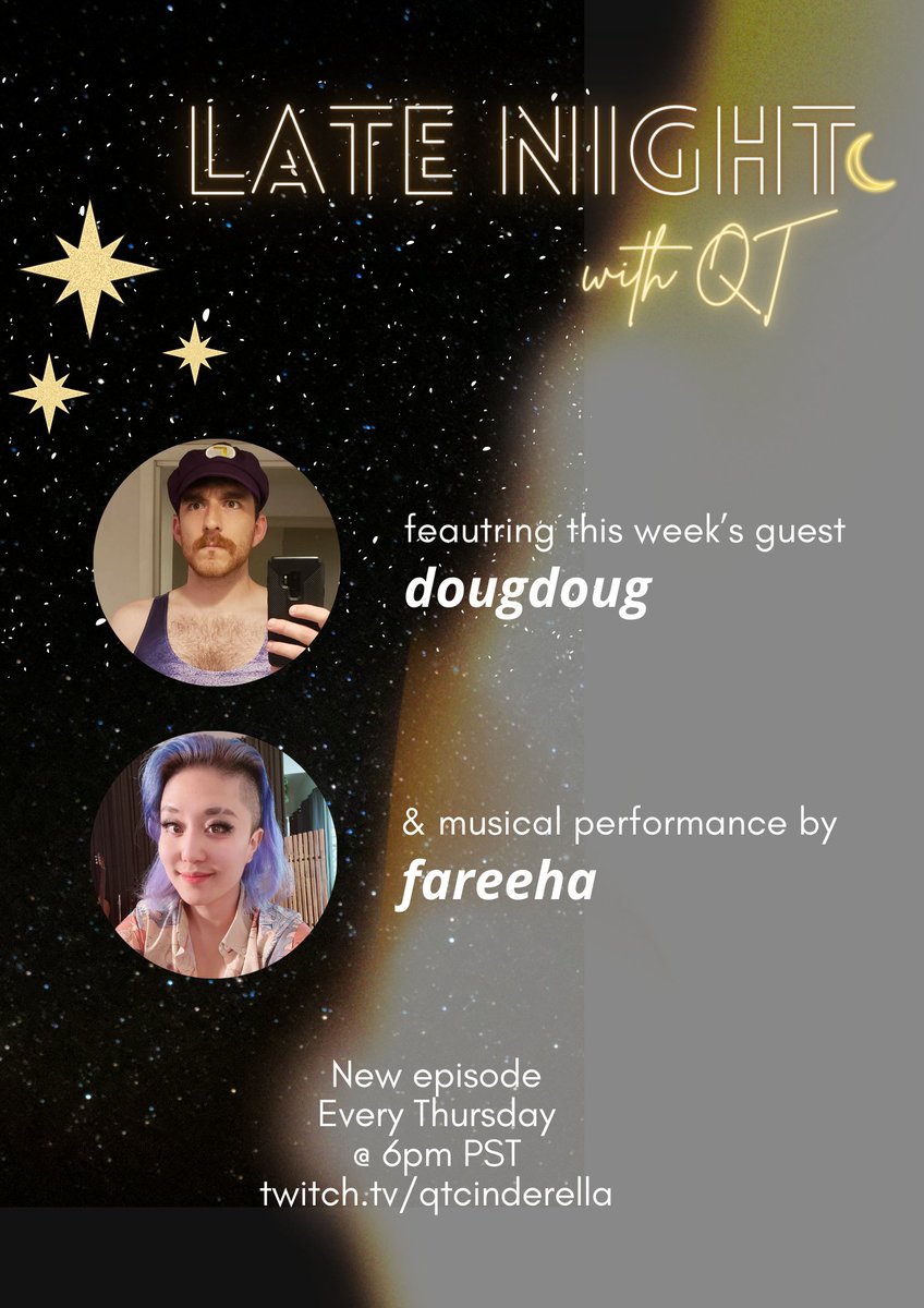 Tomorrows Late Night Show with guest @DougDougFood & musical performance by @AskFareeha See you then 💫 6pm PST Every Thursday