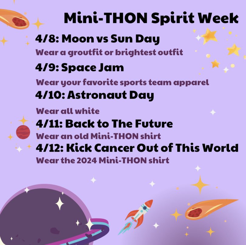 PHSMiniTHON's tweet photo. Get ready for Mini-THON Spirit Week🪐🔭🧑‍🚀#ftk #phsminithon https://t.co/hKSFH3UnW9