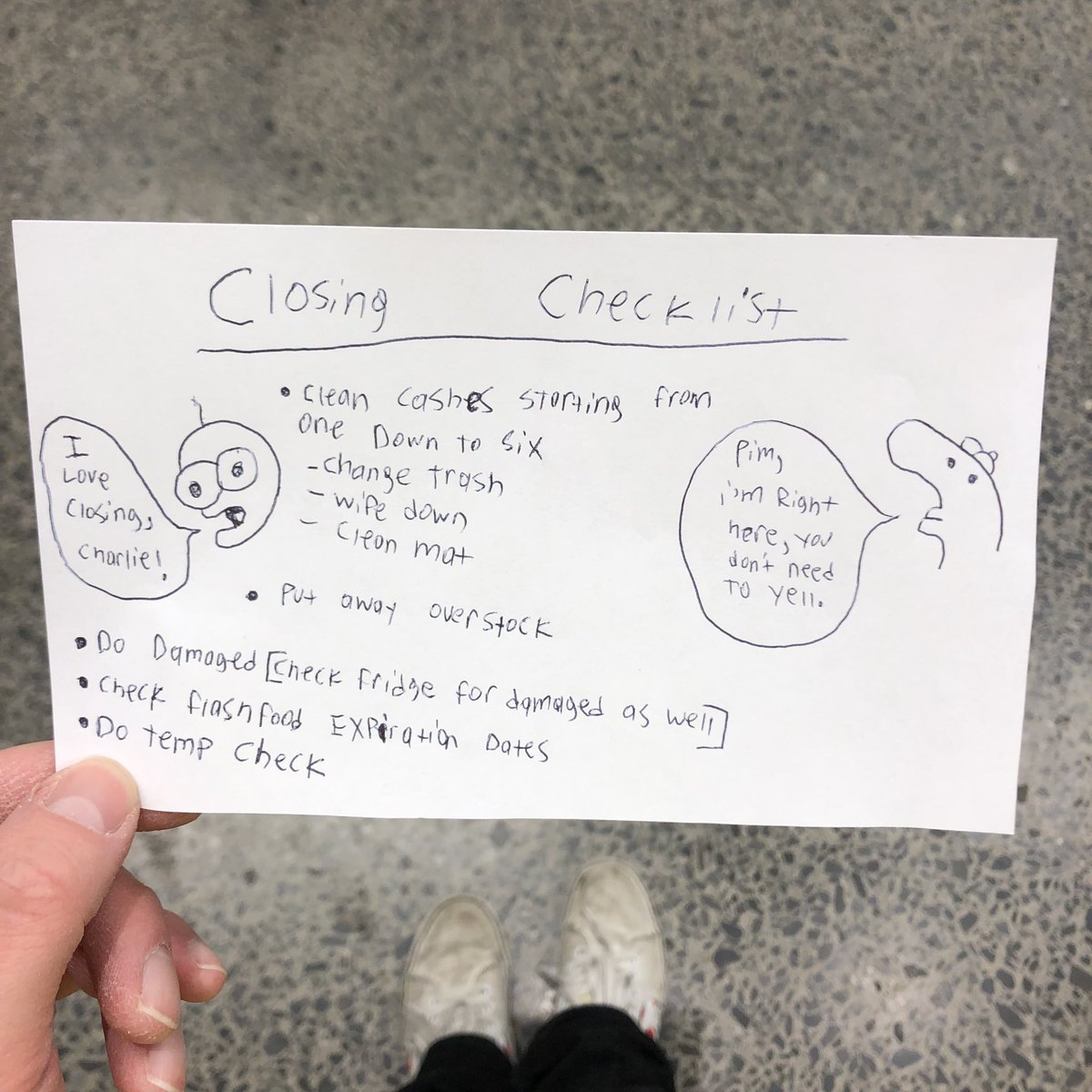 I can never remember what to do when I close so I made a handy checklist