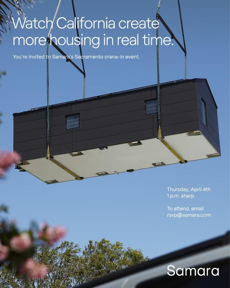 .@Samara delivery coming to Sacramento, CA tomorrow. Join us for crane day festivities and tacos 🌮 Email rsvp@samara.com