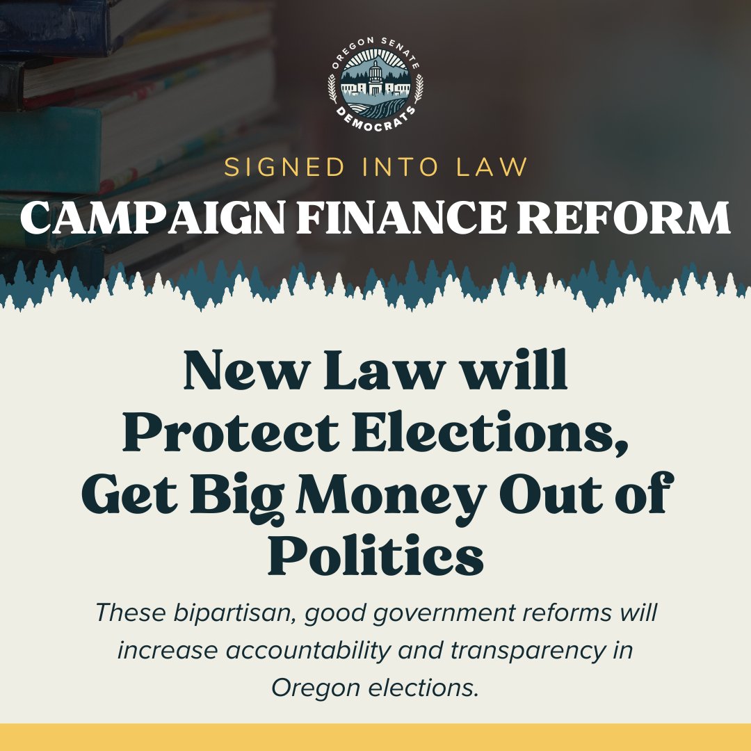 Oregonians should have just as much of a say in our elections as millionaires and billionaires -- and we should all know who's paying to put political advertisements on our screens & in our mailboxes! Excited to see campaign finance reform signed into law today! #orpol #orleg