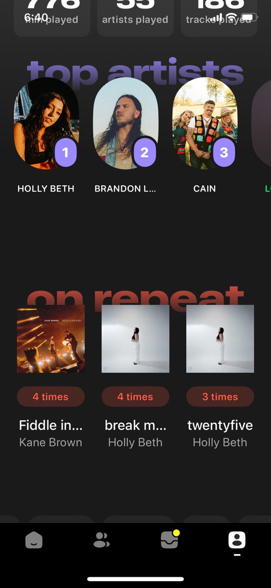 Ofc @hollybethmusic is my #1 artist on Airbuds & on repeat this week.