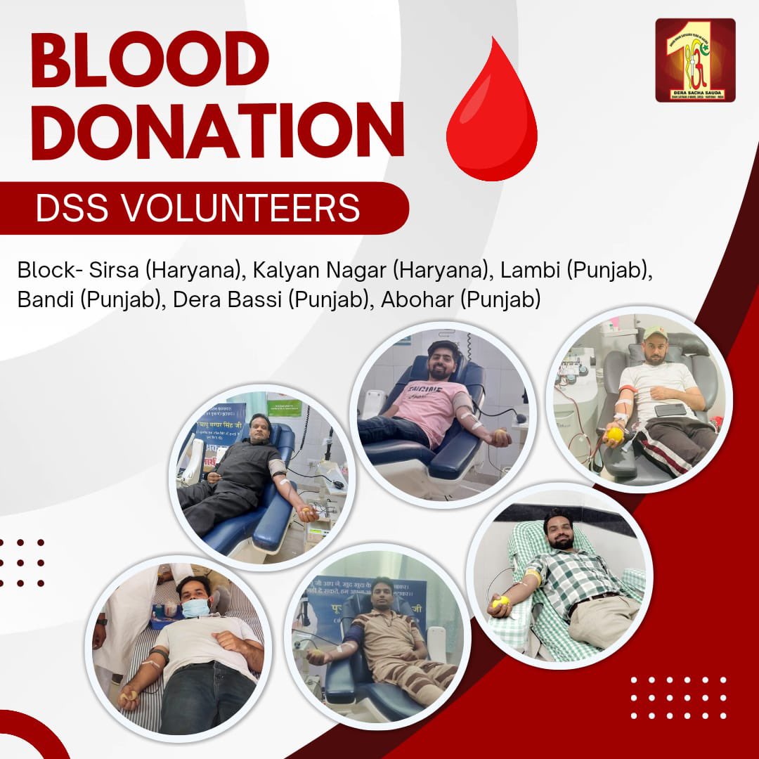 Donate blood, give gift of life!! Dera Sacha Sauda volunteers are leading by example, donating🩸blood for patients in need. Every drop counts!! Maintain your health, eat nutritiously, and consider donating. The gift of blood is the most precious gift you can offer to someone's