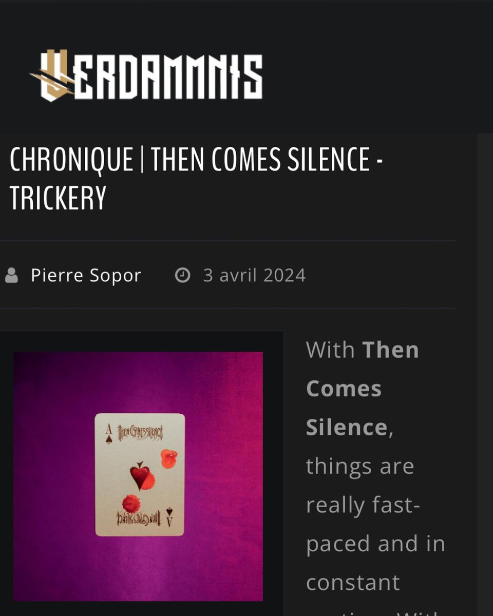 🇫🇷Review in FR & ENG🇬🇧 “With Trickery, Then Comes Silence has never sounded so convincing. It's punchy, elegant and packed with potential hits.” Link 🇫🇷 verdammnis.com/reviews/then-c… Link 🇬🇧 verdammnis.com/reviews/then-c…