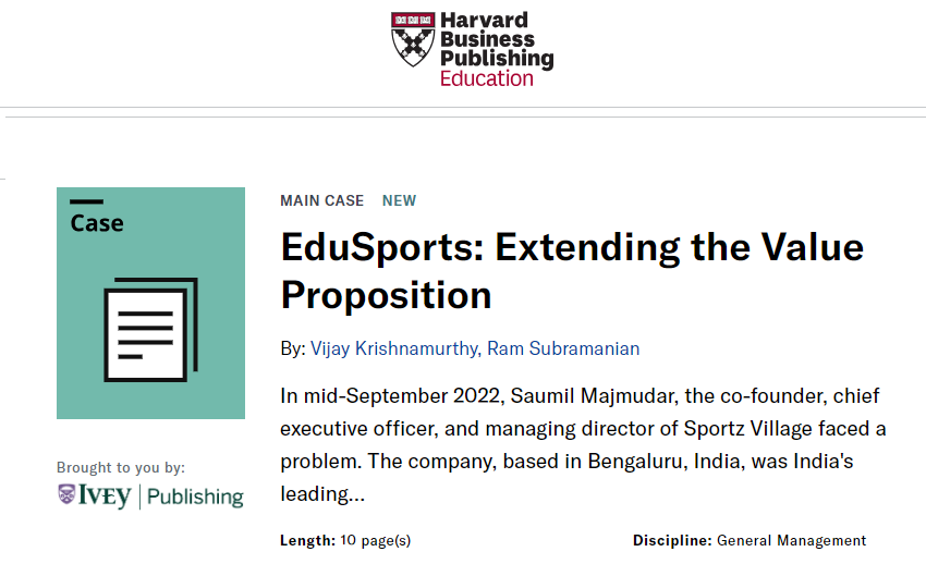 Happiness Alert! My research case-study is now available on @HarvardBizEdu ! I'm grateful to my co-author, Prof. Ram Subramanian, and the case protagonist, @saumilmajmudar of @SportzVillage hbsp.harvard.edu/product/W34880…