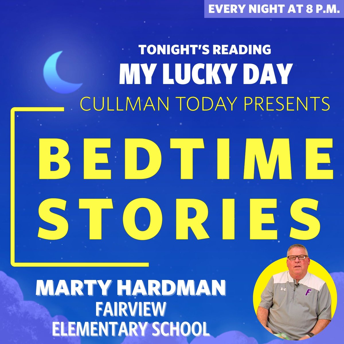 CullmanTribune's tweet photo. 🛌💫 Get cozy, Cullman! Marty Hardman reads My Lucky Day for tonight's "Bedtime Stories." Community voices, enchanting tales—perfect for your little ones' dreamtime. Don't miss it! ✨📖 #BedtimeStories #CommunityStorytime https://t.co/Ch4TB2gQnq https://t.co/Xnq7z1Vl2E