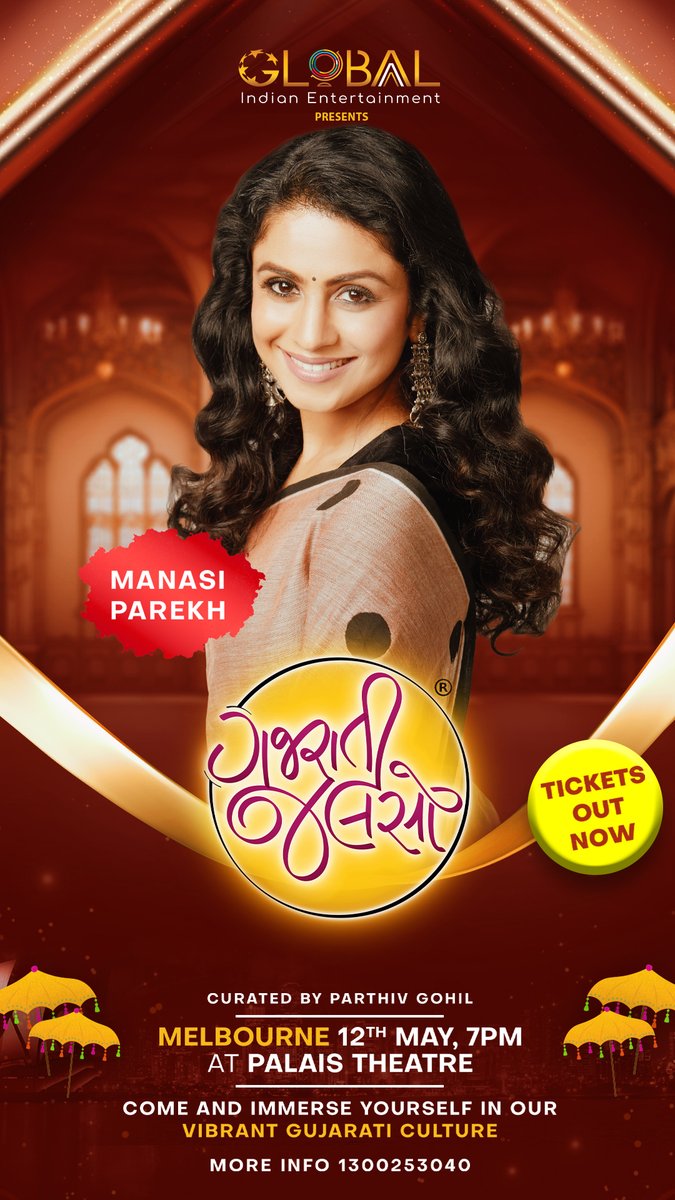 Gujarati Jalso (@gujaratijalso) on Twitter photo Experience the essence of Gujarat in Melbourne! Join us for an unforgettable Gujarati Jalso with the talented <a href="/manasi_parekh/">Manasi Parekh</a>
Let the vibrant beats and rich culture sweep you away on May 12th at Palais Theatre. Don't miss out! Book Now
Curated by Parthiv Gohil.
#aus #melbourn Experience the essence of Gujarat in Melbourne! Join us for an unforgettable Gujarati Jalso with the talented <a href="/manasi_parekh/">Manasi Parekh</a>
Let the vibrant beats and rich culture sweep you away on May 12th at Palais Theatre. Don't miss out! Book Now
Curated by Parthiv Gohil.
#aus #melbourn