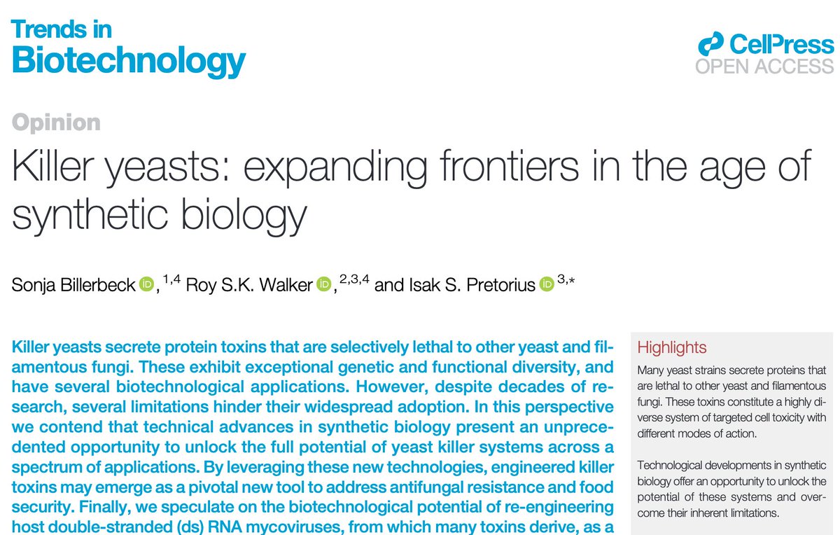 Happy to see our perspective on #KillerYeast and #SynBio and #Wine out in @TrendsinBiotech. Fantastic collaboration with @SynbioRoy and Sakkie Pretorius that started during a visit in Sidney @Macquarie_Uni sciencedirect.com/science/articl…