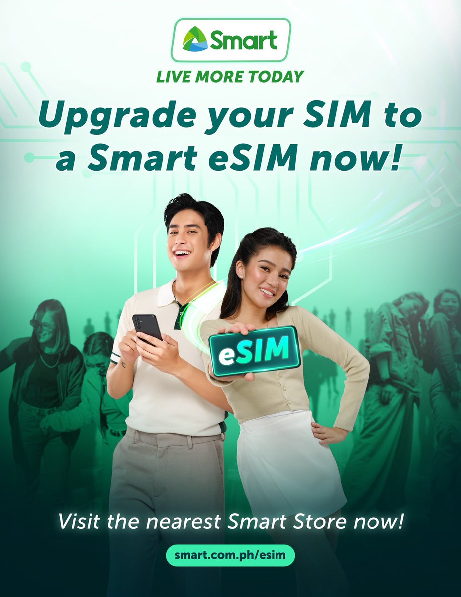 LiveSmart's tweet image. Ready for the full eSIM experience? Now you can switch your sim to a Smart eSIM!
    
Just go to the Smart store near you, make the switch and get your digitally-delivered eSIM QR now.
    
For more information: smrt.ph/esimpagetw

#SmarteSIM