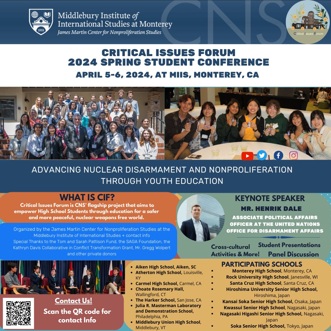 T-minus 1 day until the start of @CIF_CNS Spring Students Conference on 'Advancing Nuclear Disarmament and Nonproliferation Through Nonproliferation Education.'