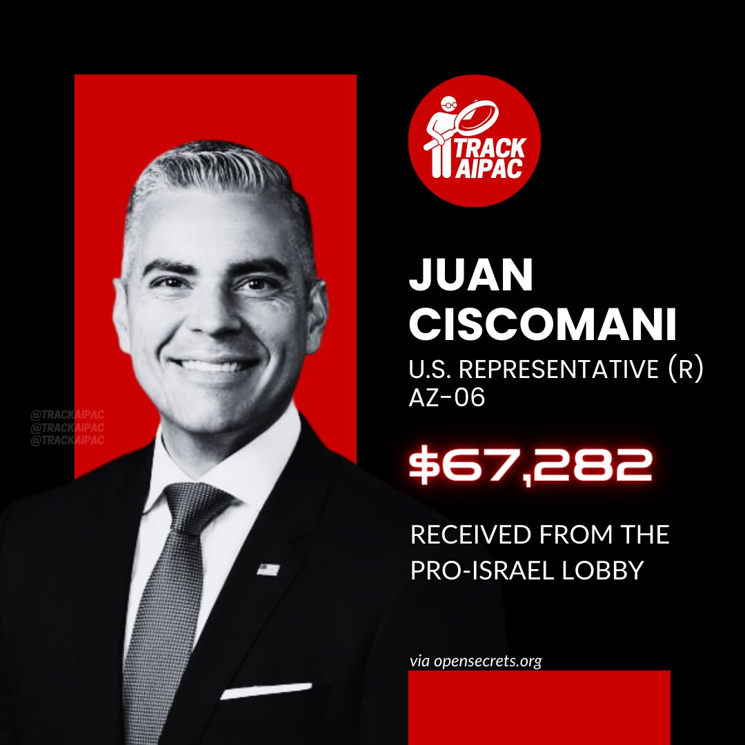 Elected in 2022, AIPAC Rep. Juan Ciscomani has received $67,000 in support from the pro-Israel lobby. #AZ06 #RejectAIPAC