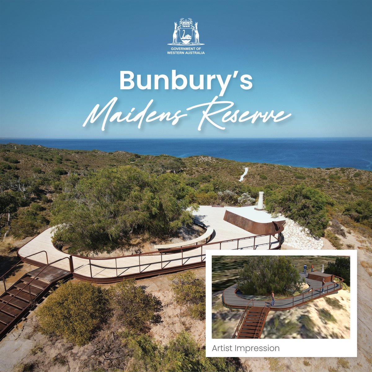 Bunbury's Maidens Reserve has undergone a remarkable transformation with two new lookouts providing panoramic views of Kalgulup Regional Park, the ocean and the wider City of Bunbury. Check it out for yourself next time you're there! 🤩