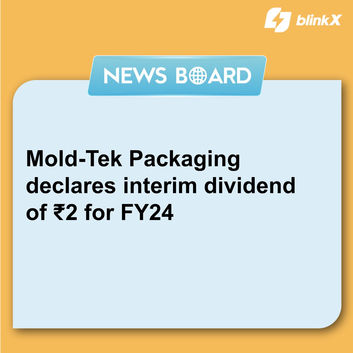 The Board of Directors of Mold-Tek Packaging Limited on April 03, 2024, have declared an Interim Equity Dividend for the Financial Year 2023-24 @ 40% i.e. ₹2.00/- per equity share on face value of ₹5.00/- per equity share.

#MoldTek #dividend #interimdividend #company #stocks…