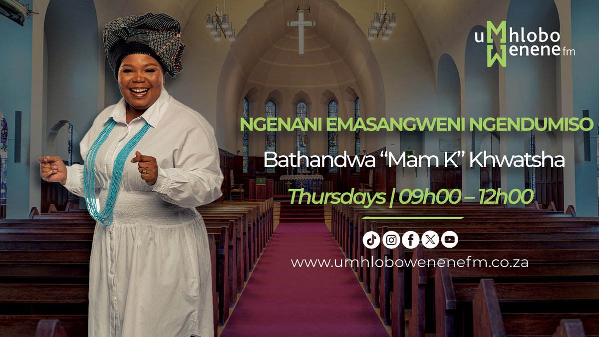 Ungaphoswa yinkqubo uNgenani Emasangweni Ngendumiso nomsasazi wayo omtsha-kraca u- @mamK ukususela ngo 09:00 - 12:00. #UnomhloboMhlobo #UmhloboWenzaKakhulu