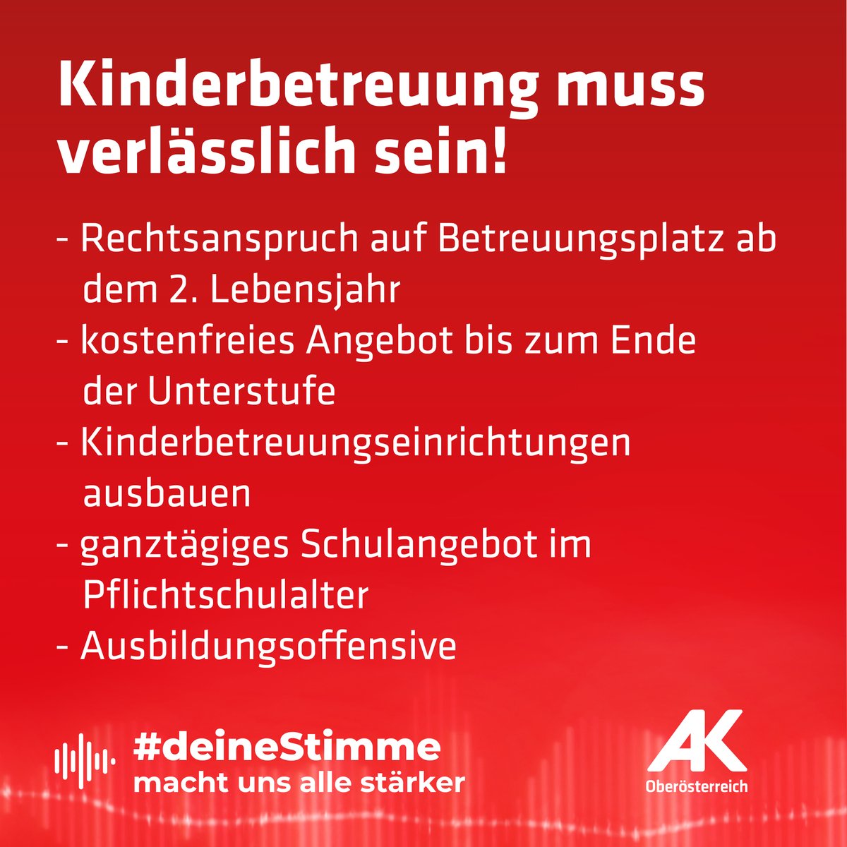 👉 #Kinderbetreuung muss für Eltern verlässlich werden. 📢 „Schöne Worte reichen nicht. Um #Kinderland Nr. 1 zu werden, ist mehr Engagement der Landes­politik nötig“, meint AK-Präsident @Stangl2Andreas 📢 👇 ooe.arbeiterkammer.at/service/presse…