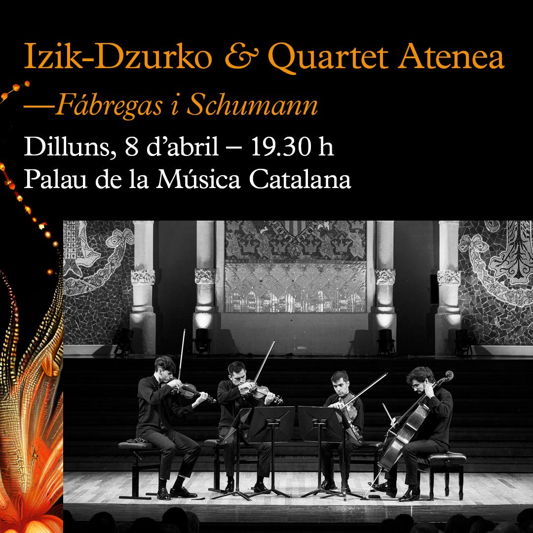Aquest dilluns 8 d’Abril ens podreu escoltar al <a href="/palaumusicacat/">Palau de la Música Catalana</a> amb el quintet de #Schumann i l’estrena del quintet d’<a href="/efabregasmusic/">Elisenda Fabregas</a>. Us hi esperem!