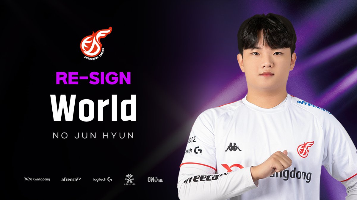 [Re-sign World]

2024년에도 광동 프릭스 카트라이더: 드리프트 팀은 World 노준현 선수와 함께합니다.
24년에도 팀의 주장으로써 든든하게 팀을 이끌어 줄 노준현 선수에게 많은 응원과 관심 부탁드립니다.

감사합니다.