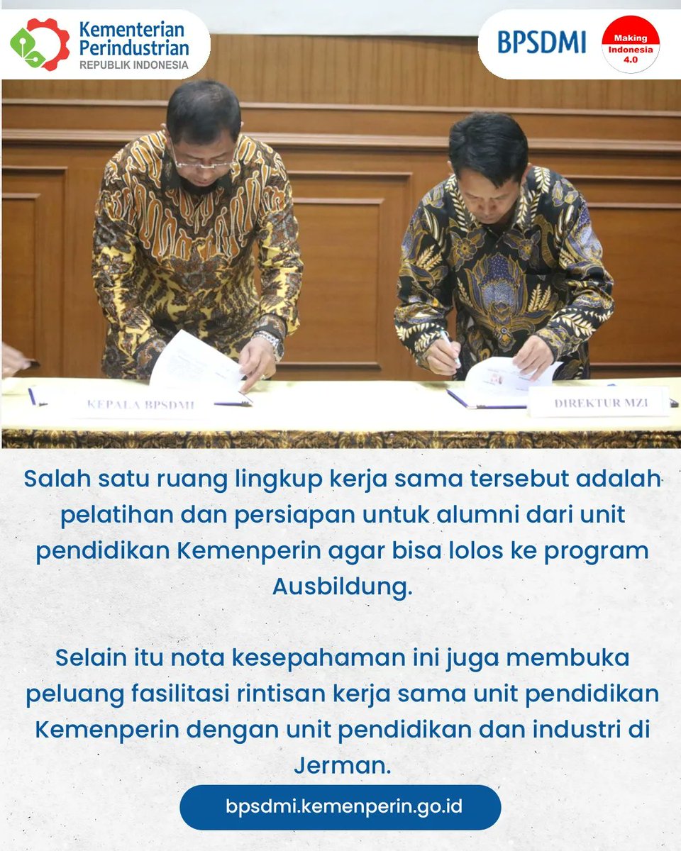 BPSDMI_Kemperin's tweet image. BPSDMI juga bekerja sama dengan Malikal Zentrum Institute (MZI) yang salah satunya untuk mempersiapkan alumni unit pendidikan Kemenperin untuk mengikuti program tersebut.

#BPSDMI #Kemenperin #Jerman #Ausbildung